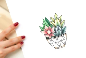 cute cacti and succulent in a pot tattoo idea