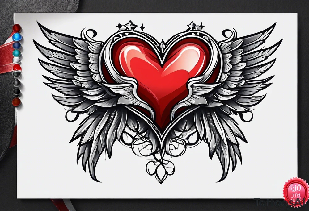 Flag inside of a heart with wings tattoo idea