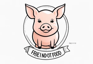 cute pig or piglet.
with text: "friends not food" 
very thin lines
cartoonish style tattoo idea