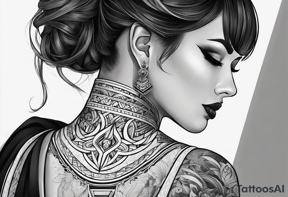 geometrical pattern neck tattoo tattoo idea