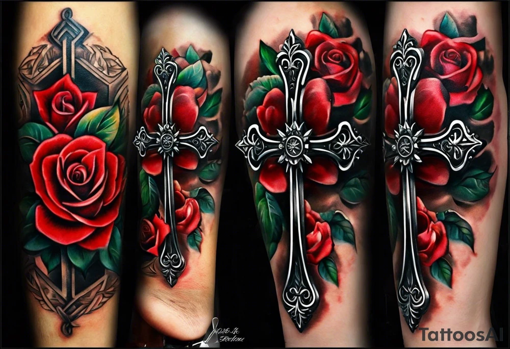 Cross that in the middle of it says “know your worth as well” and under it I would like my dads birthday the 30th of August 1966 and under that a rose and i would like it on my forearm and it must not be too big tattoo idea