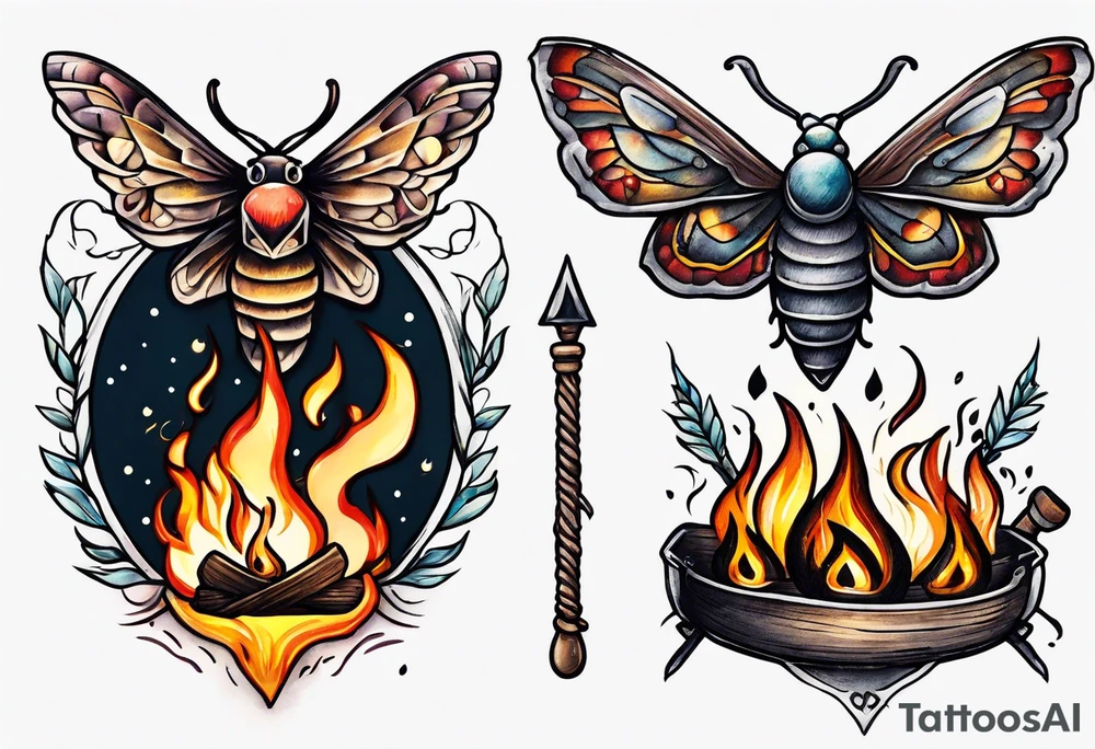 Moth and campfire tattoo idea