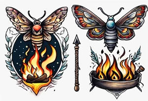 Moth and campfire tattoo idea
