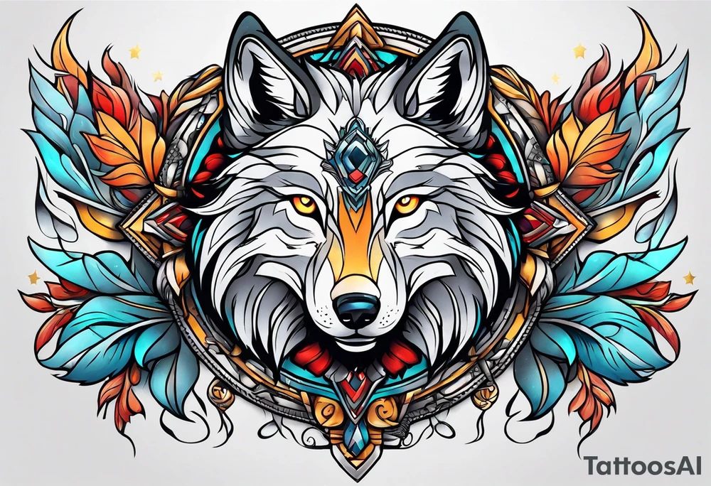 Neotraditional wolf tattoo idea