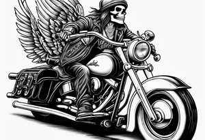 Old school skeleton with a shotgun riding a harley davidson tattoo idea