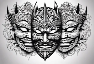 Japenese henya mask split tattoo idea