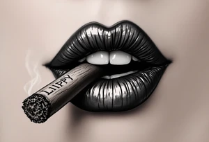 Set of mean lips with a cigar and smoke saying LIPPY tattoo idea