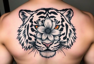 tiger with flower in the pupil of the eye bright colors tattoo idea