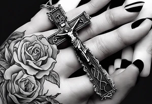 A woman’s praying hands holding a rosary catholic style tattoo idea