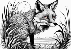 Creepy fox in the reeds jumping tattoo idea