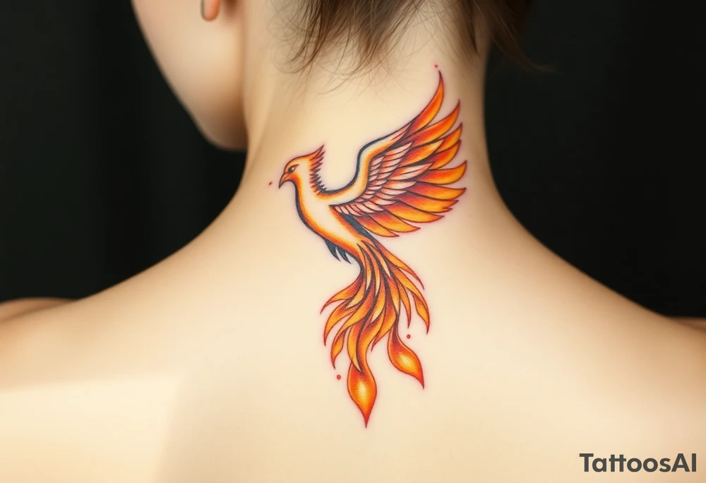 magnificent phoenix rising from golden flames with trailing embers tattoo idea