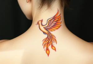 magnificent phoenix rising from golden flames with trailing embers tattoo idea