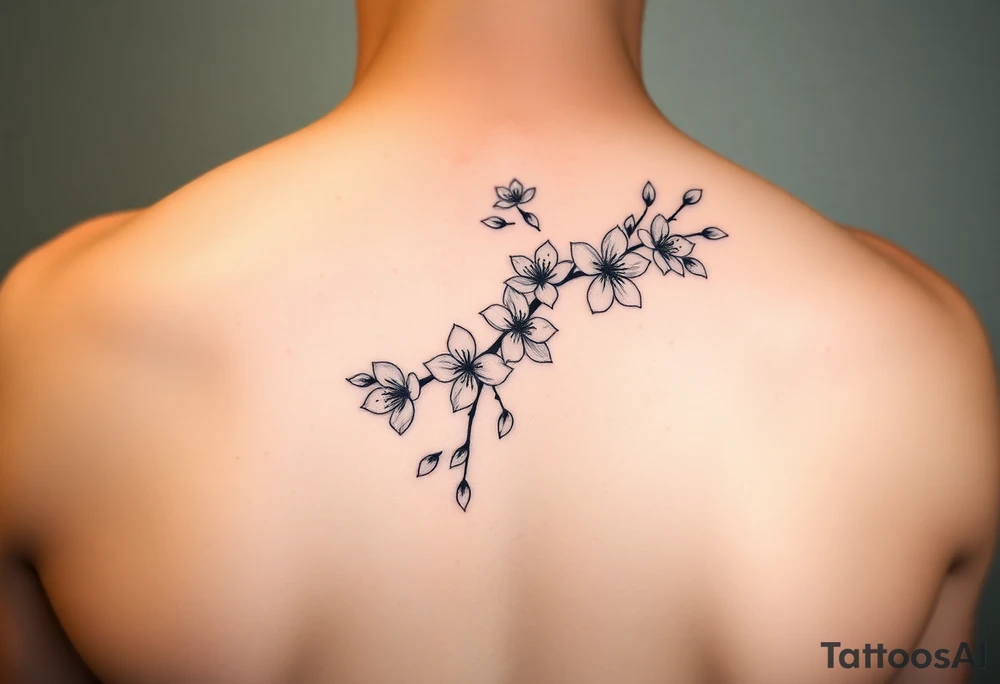 delicate cherry blossoms swirling in spring breeze with petals tattoo idea