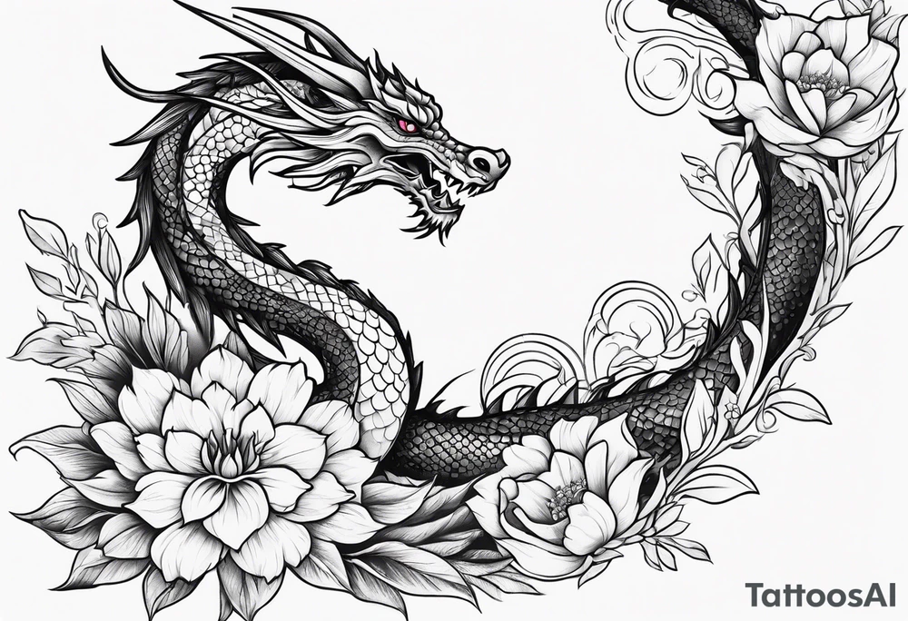 Flower and dragon tattoo idea