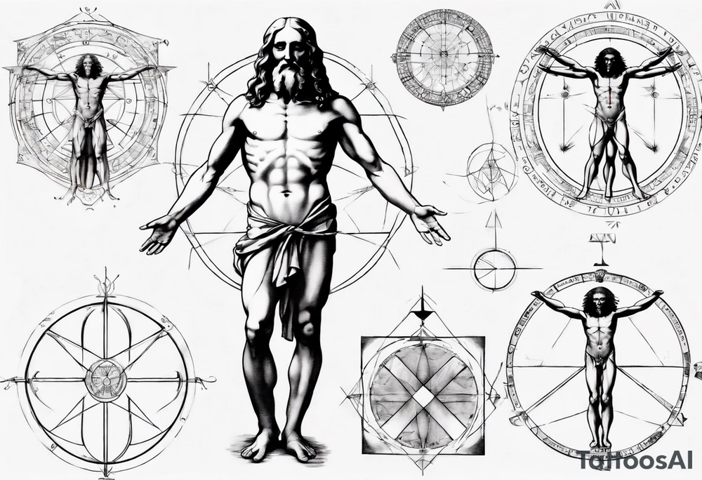 Leonardo da Vinci, Vitruvian man with emphasis on geometry tattoo idea