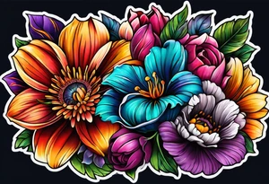 Colorful flower sleeve tattoo idea