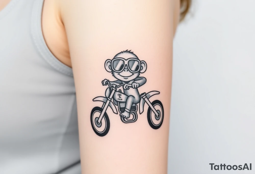 cheeky monkey on a dirt bike wearing goggles tattoo idea