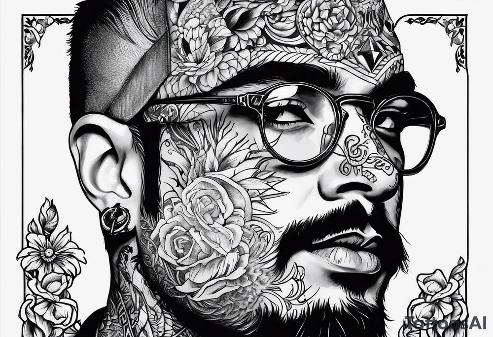 self portrait with a face tat that says tdm tattoo idea