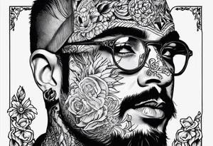 self portrait with a face tat that says tdm tattoo idea