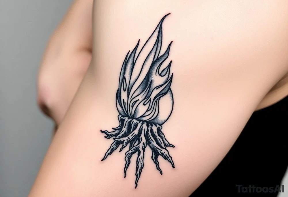 flame in a heavy roots sphere tattoo idea