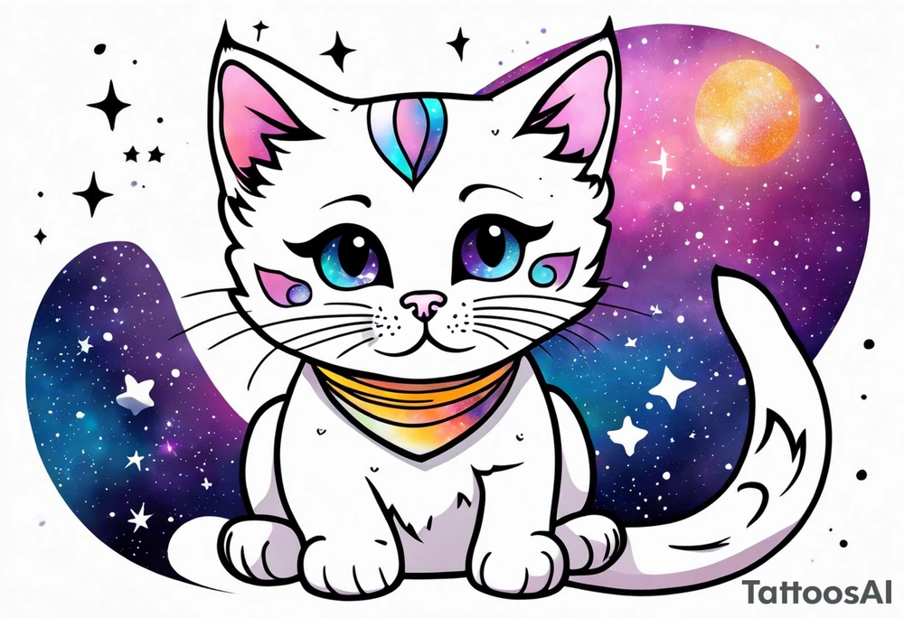 Cute kitten and galaxy tattoo idea
