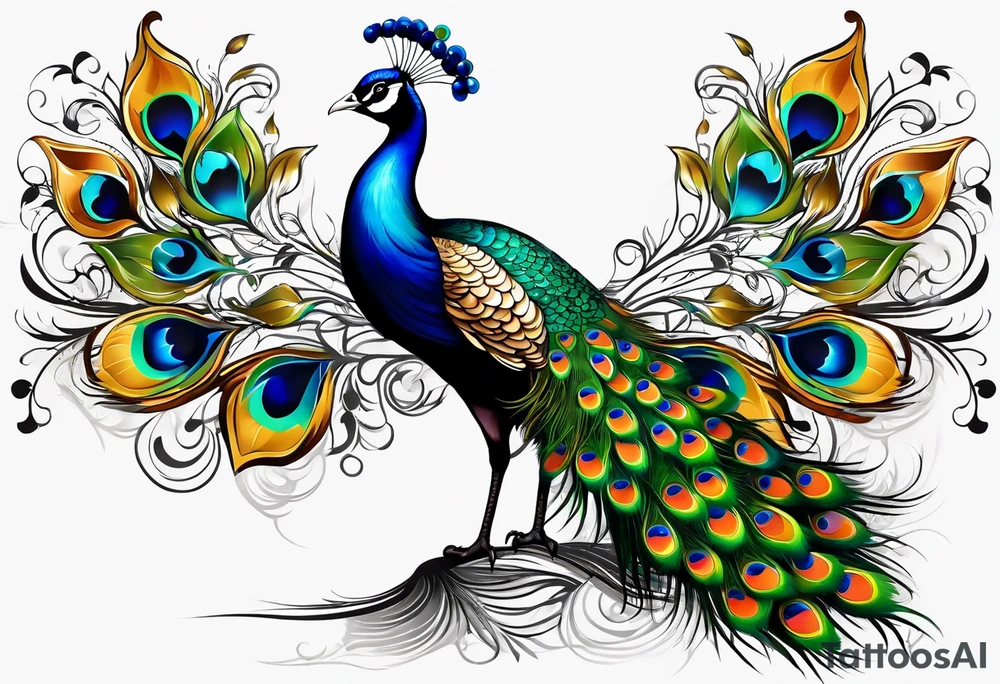 Peacock. Music. Bird or paradise flowers. tattoo idea