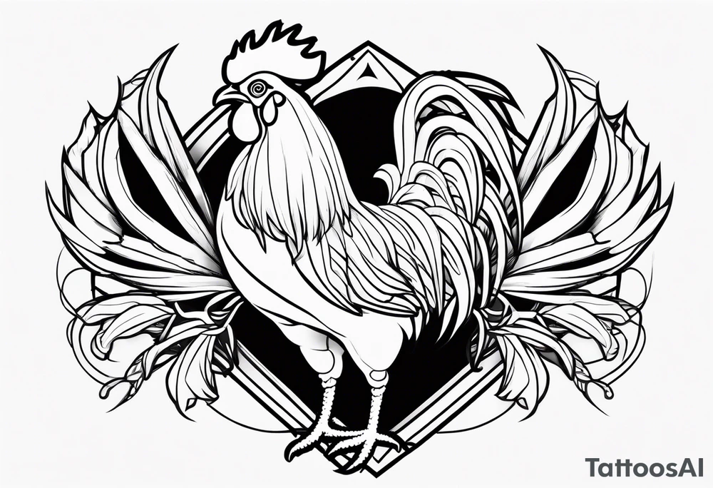 Buff rooster cartoon chopping crabs tattoo idea