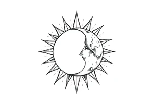 celestial sun and moon embrace with constellation patterns tattoo idea