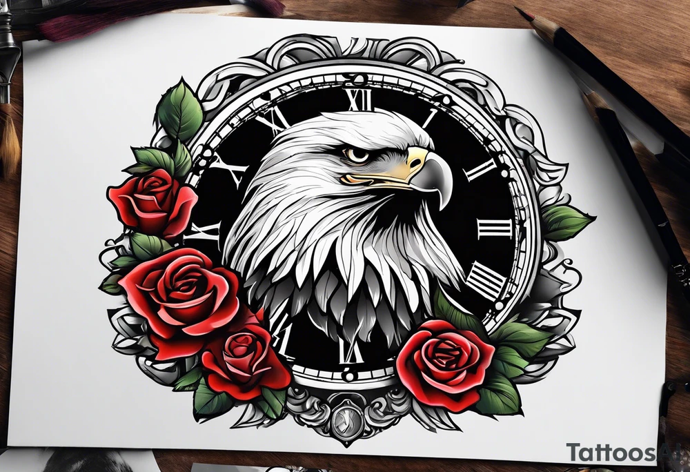 eagle, rose, clock , love tattoo idea