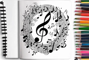 Spiral notebook with music notes coming out of it tattoo idea