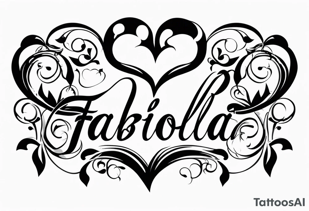 A tattoo that has the name Fabiola and that’s cursive and it has a type of heart tattoo idea