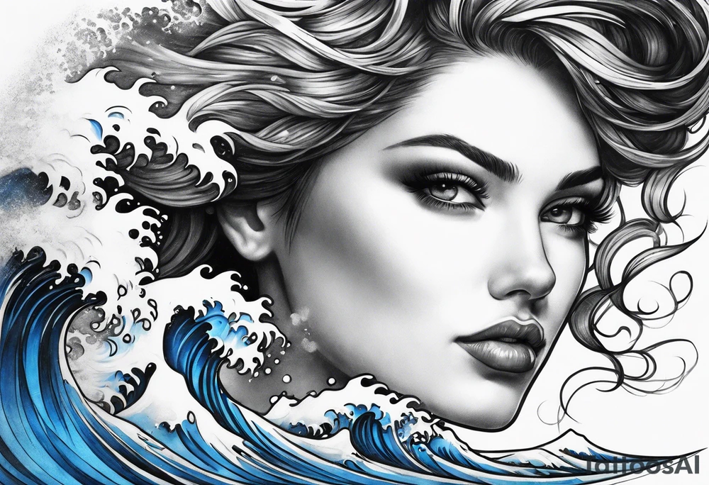 Full sleeve waves black with blue accents tattoo idea
