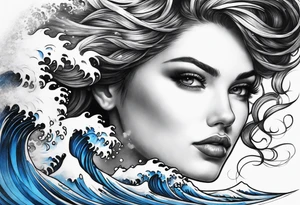 Full sleeve waves black with blue accents tattoo idea