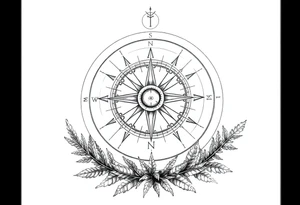 Sundial on the ground with ferns tattoo idea