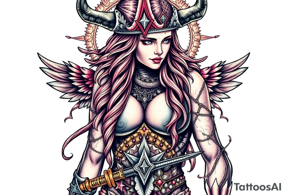 Viking goddess warrior full body sexy tattoo idea
