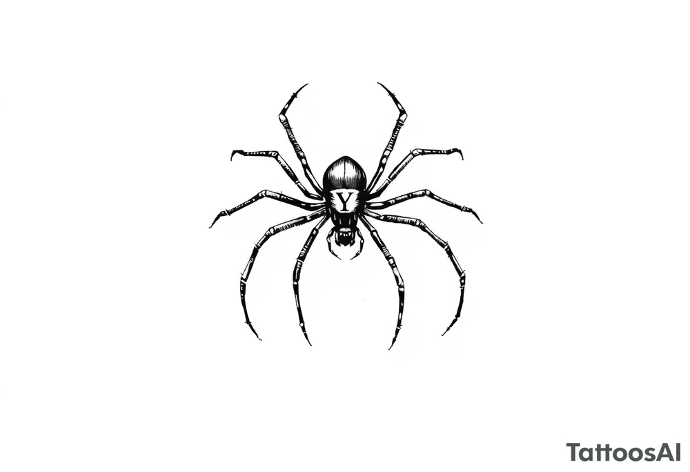 Black widow Spider crawling down sideways with the letter Y on the body of the spider tattoo idea