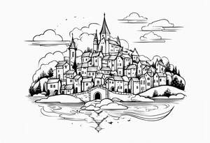 cloud medieval town tattoo idea