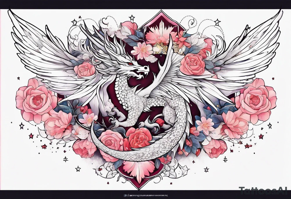 Constellation, wing , snow , cross , dragon female japan kawaii , flower tattoo idea