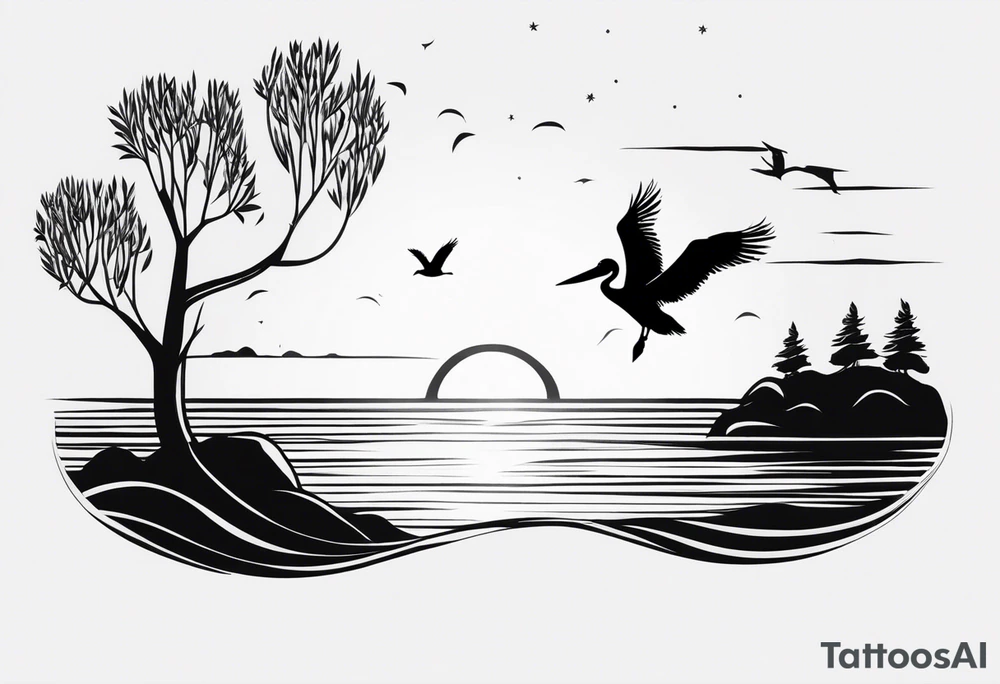 A simple willow tree with a flying pelican. A sun a moon and a star tattoo idea A simple willow tree with a flying pelican. A sun a moon and a star tattoo idea