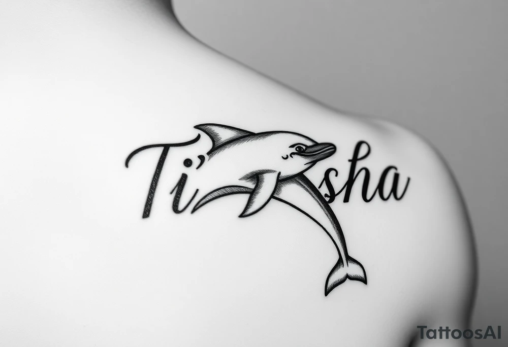 The name Ti'Asha with a dolphin for my mom favorite animal on the bicep tattoo idea
