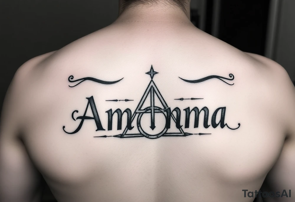 Amanda name with Harry Potter deathly hallows on ribs tattoo idea