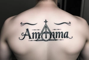 Amanda name with Harry Potter deathly hallows on ribs tattoo idea