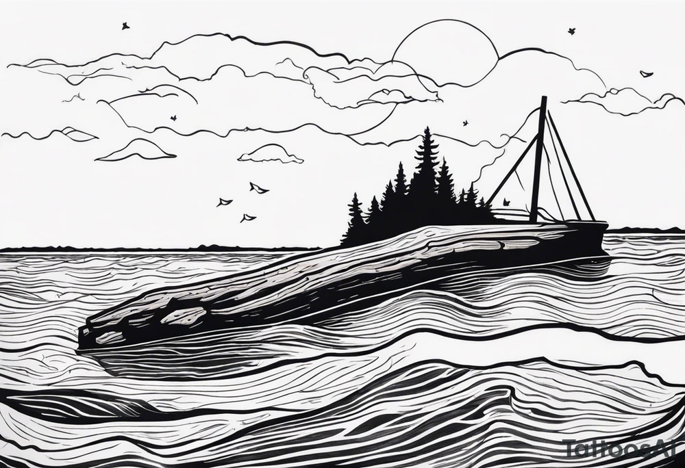 piece of driftwood underwater with duke written in the wood tattoo idea