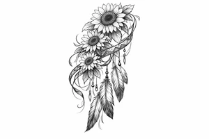 Cascading Sunflowers, Indian feathers and Indian ribbon tattoo idea
