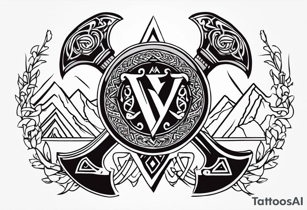 Valhalla sword shield axe Valknut tattoo idea