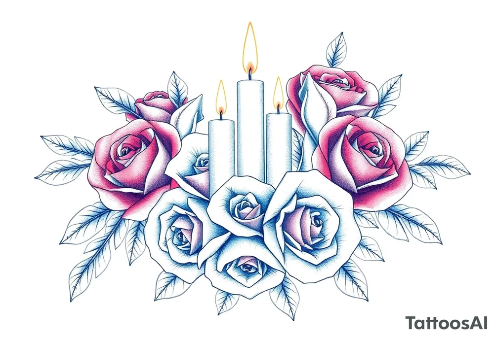 Passed love one, roses, candles, blue tattoo idea