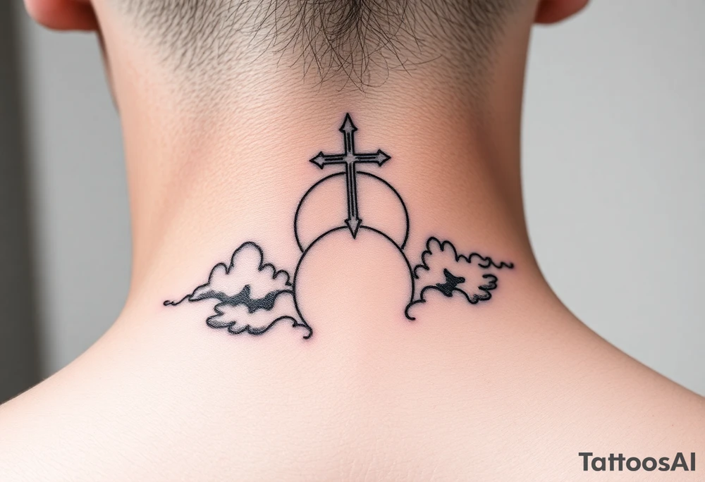 spiritual meaning objects with clouds in the background including hits of red tattoo idea