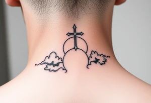 spiritual meaning objects with clouds in the background including hits of red tattoo idea