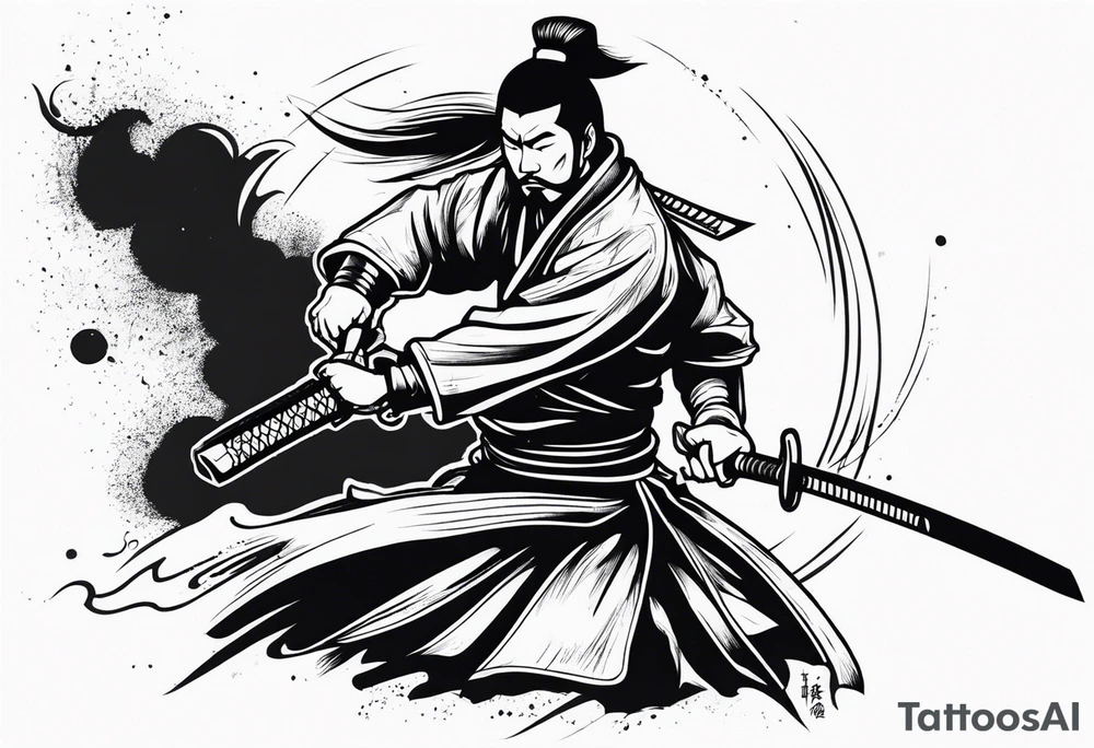 A Japanese samurai with a sword slashing someone tattoo idea
