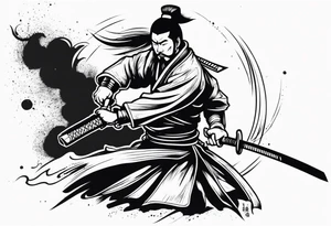 A Japanese samurai with a sword slashing someone tattoo idea